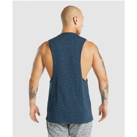 GYMSHARK MICRO PRINT DROP ARM TANK NAVY BLUE - Picture 2 of 5